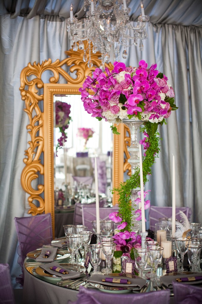  silver gold lavendar reception wedding decor linens 